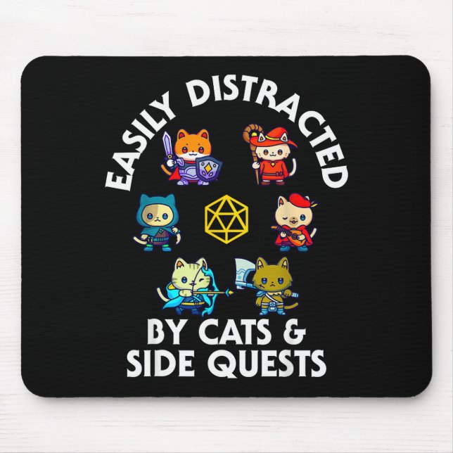 Mousepad Rpg Gamer Cats Side Quest Funny Nerd Adhd Cat Men  (Frente)