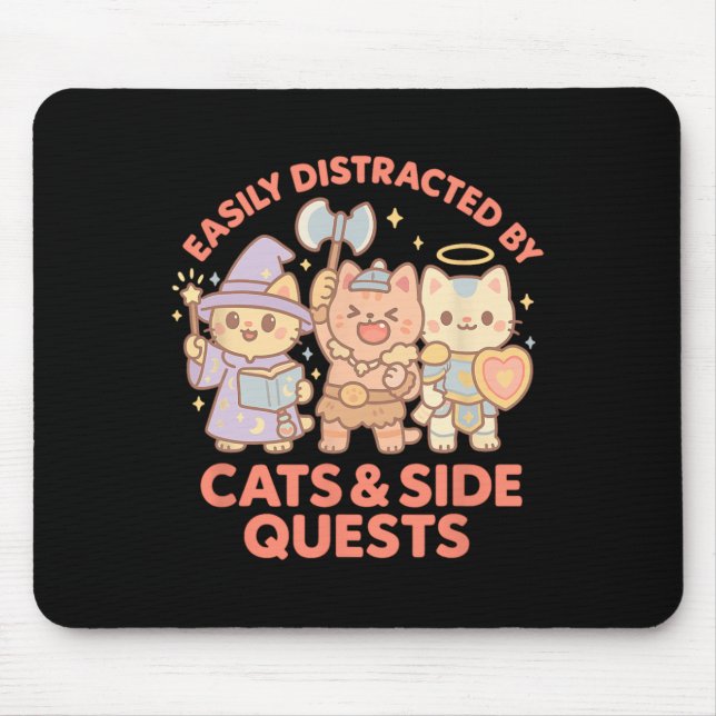 Mousepad Rpg Gamer Nerdy Cats Side Quest Distracted Tableto (Frente)