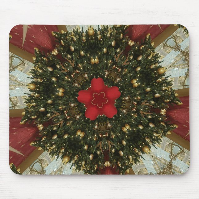Mousepad Rua de Natal Verde Dourado com Estrela Vermelha (Frente)