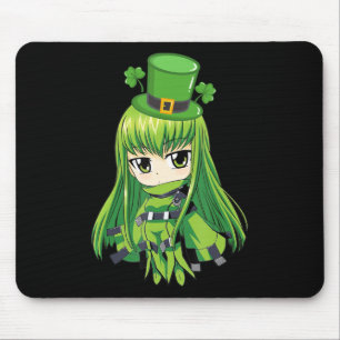 Mousepad Rua, Garota de Anime do Dia de Patrick com Camarõe