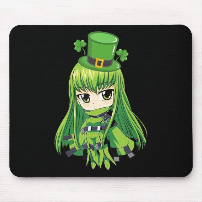 Mousepad Rua, Garota de Anime do Dia de Patrick com Camarõe (Frente)