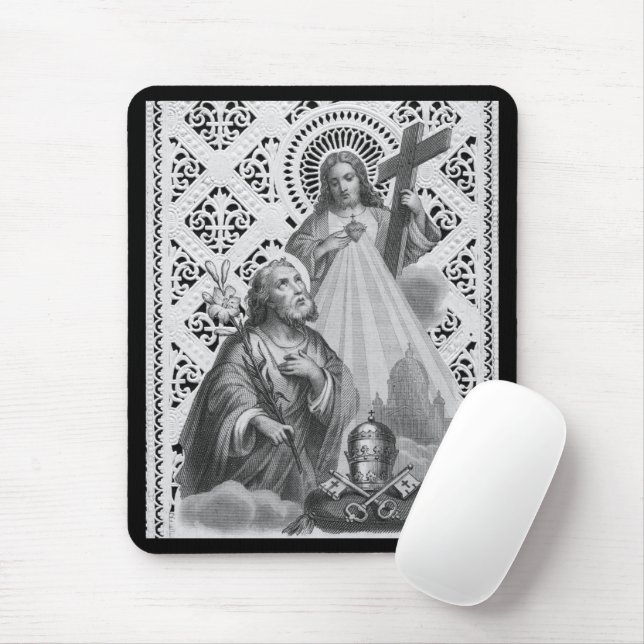 Mousepad Rua. Joseph, Símbolos Papais e SHJ (Detalhe; LT 02 (Com mouse)