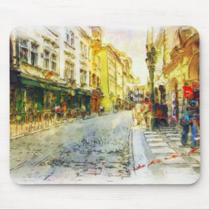 Mousepad Ruas da aguarela velha de Praga