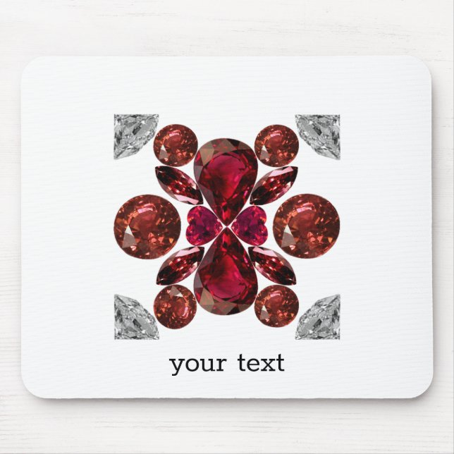 Mousepad Ruby & Diamond Gemstone Art Red (Frente)