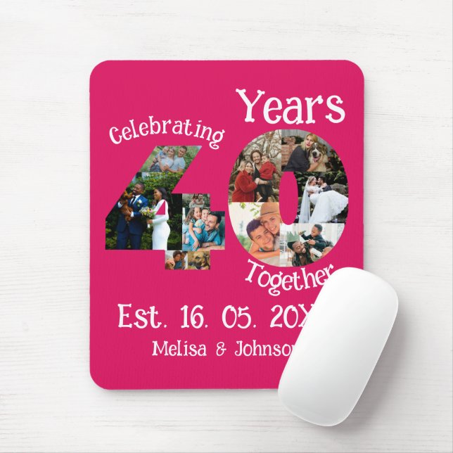 Mousepad Ruby Red 40th Wedding Anniversário 11 Foto Colagem (Com mouse)