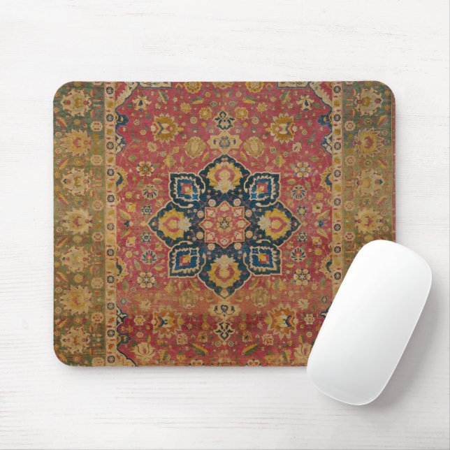 Mousepad Rug Pérsico asiático Dourado Caxemira Vermelho (Com mouse)