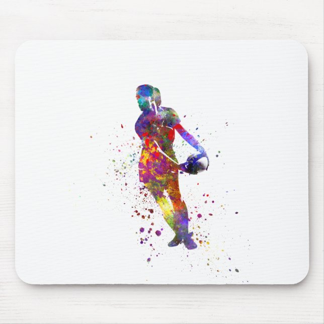 Mousepad Rugby feminino em aquarela (Frente)