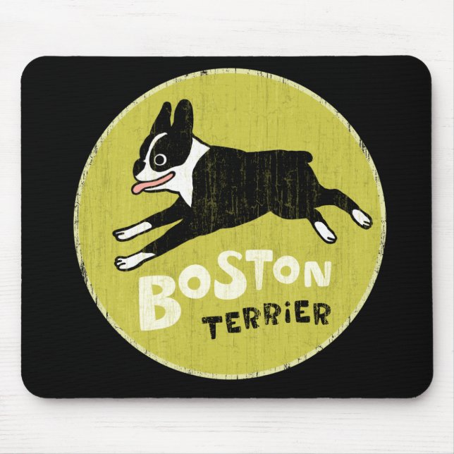Mousepad Running Boston Terrier Cartoon Dog | Cão Energetic (Frente)