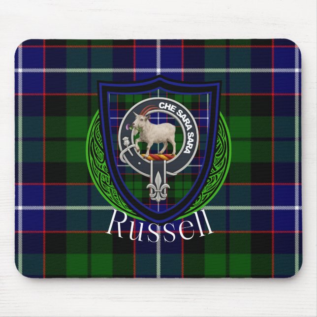 Mousepad Russell Scottish Clan Tartan and Crest  (Frente)