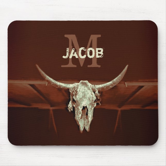 Mousepad Russo Bull Crânio Castanho País Marrom Monograma O (Frente)