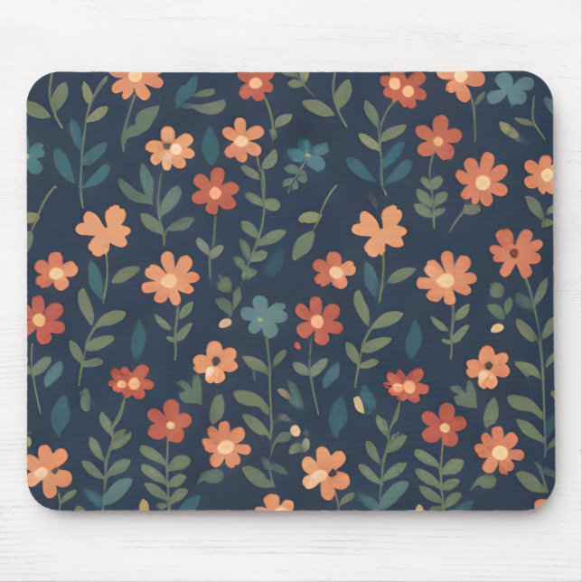 Mousepad Rust and Coral Daisy Field on Navy Blue (Frente)