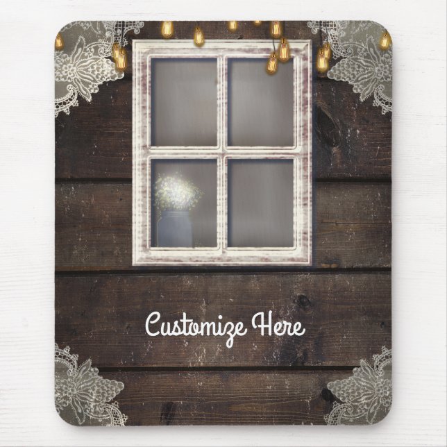 Mousepad Rustic Barn Window & Lights Rustic Country Custom (Frente)