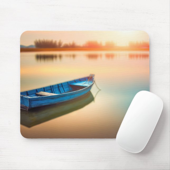 Mousepad Rustic Blue Rowboat No Lago Calm (Com mouse)