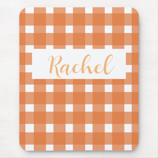 Mousepad Rustic Fall Orange White Gingham (Frente)
