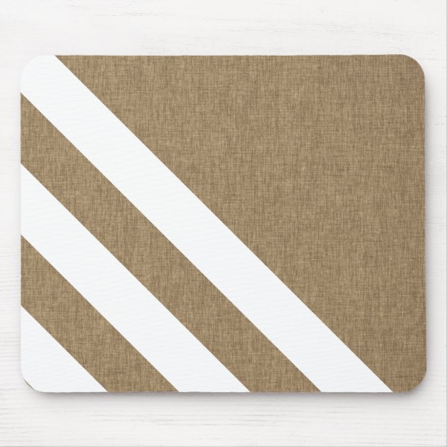 Mousepad Rustic Faux Burlap White Stripes (Frente)