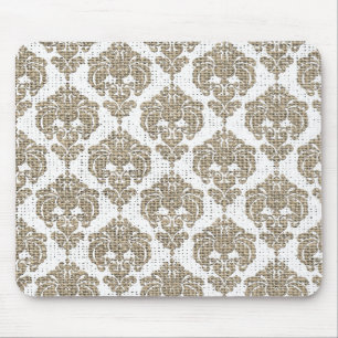 Mousepad Rustic Glamor Burlap Royal Damask Chic Modern