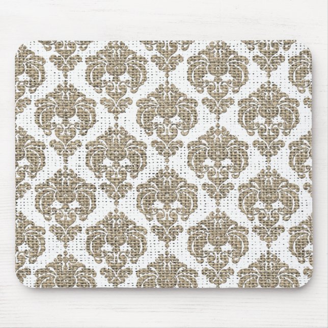 Mousepad Rustic Glamor Burlap Royal Damask Chic Modern (Frente)
