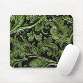 Mousepad Rustic green tooled leather