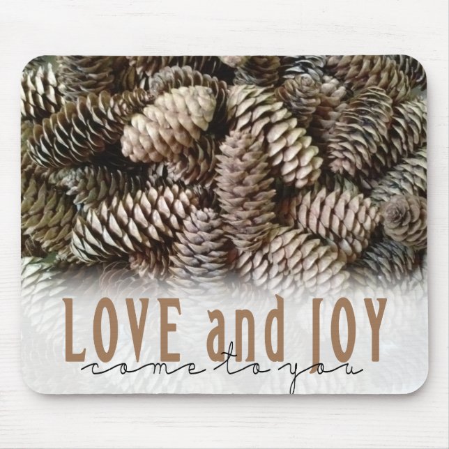 Mousepad Rustic Holiday Love and Joy Pine Cone (Frente)