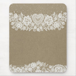 Mousepad Rustic Kraft e Renda Branca Charme Rústico de Casa