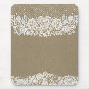 Mousepad Rustic Kraft e Renda Branca Charme Rústico de Casa