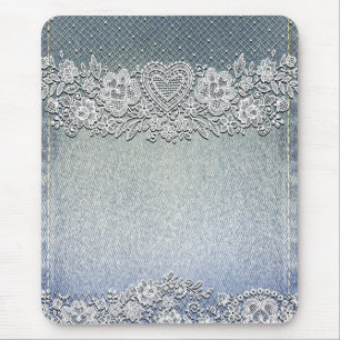 Mousepad Rustic Kraft & Renda de Renda Chic de Fazenda Lacy
