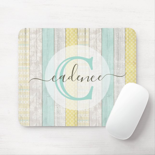 Mousepad Rustic Mint & Yellow Boho Geo Modern Personalizado (Com mouse)
