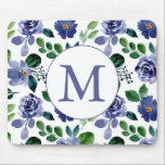 Mousepad Rustic Navy Blue Watercolor Floral Monogram<br><div class="desc">Stylish Rustic Navy Blue Watercolor Flowers Pattern Monogram Mouse Pad</div>