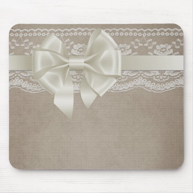 Mousepad Rustic Vintage Burlap & Lace (Frente)