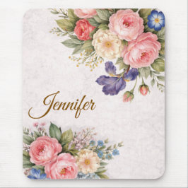 Mousepad Rustic Vintage Personalized Floral Rose Design    