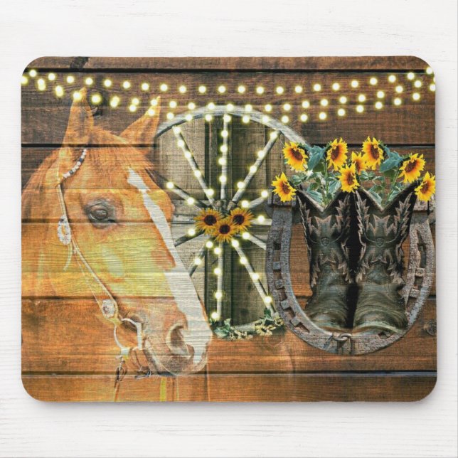 Mousepad Rústico Cavalo Girassol Vagabundo Vagão Roda Botas (Frente)