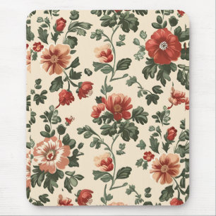 Mousepad Rústico Jardim Bloom - Padrão Floral Vermelho Vint
