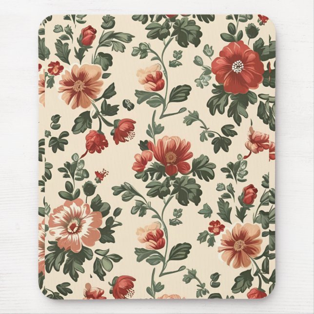 Mousepad Rústico Jardim Bloom - Padrão Floral Vermelho Vint (Frente)