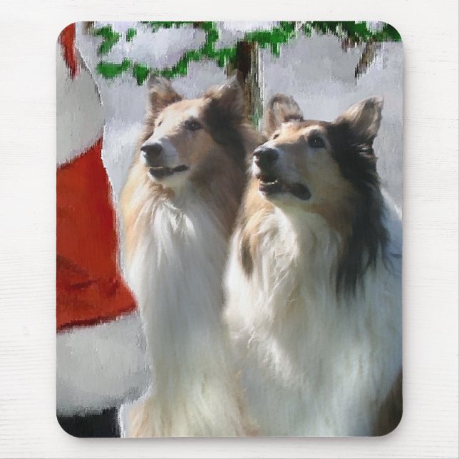 Mousepad Sable Rough Collie presentes de Natal (Frente)