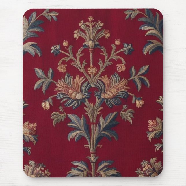 Mousepad Sac broderie medievale fleurie en rouge bordeaux (Frente)