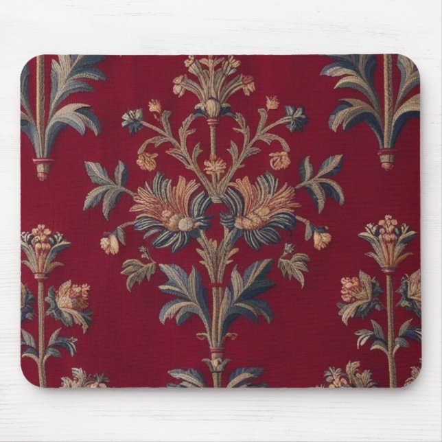 Mousepad Sac broderie medievale fleurie en rouge bordeaux (Frente)