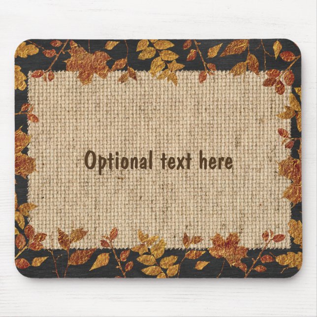 Mousepad Saco de Estopa Rústico Outono Tom Dourado Folhas (Frente)