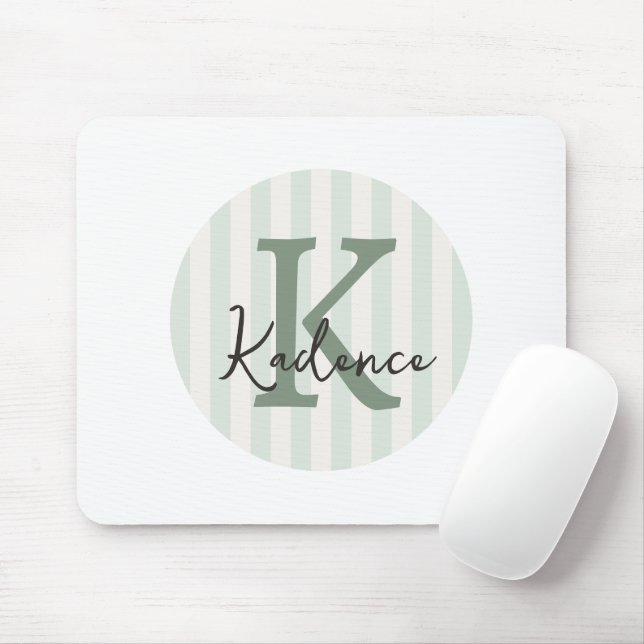 Mousepad Sage Verde Carvão Monograma Circular Listrado Pers (Com mouse)