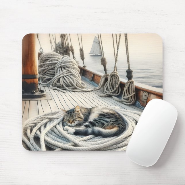 Mousepad Sailboat Tabby Cat Dormindo em Cabos (Com mouse)