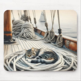 Mousepad Sailboat Tabby Cat Dormindo em Cabos