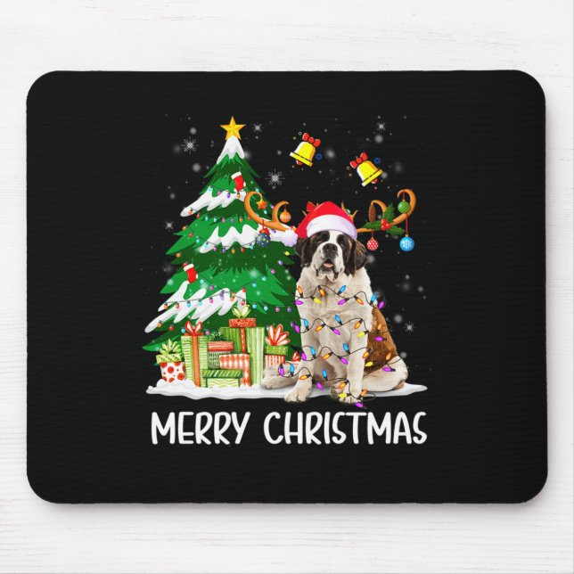 Mousepad Saint Bernard Christmas Lights Tree Santa Xmas Paj (Frente)