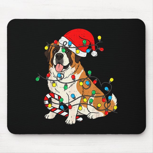 Mousepad Saint Bernard Dog Christmas Lights Santa Xmas Pet  (Frente)