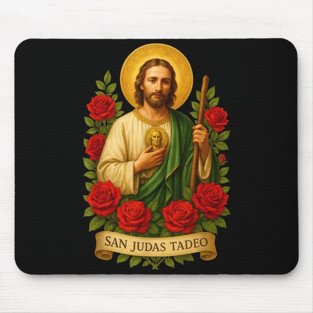 Mousepad Saint Jude Thaddeus Catholic Art With Red Roses  (Frente)
