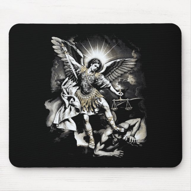 Mousepad Saint Michael Defeating Satan Archangel Warrior  (Frente)