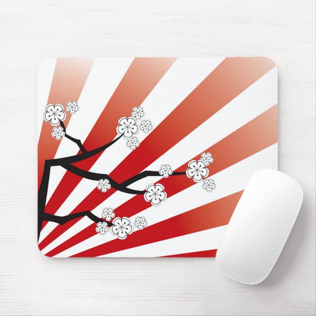 Mousepad Sakura Sunrise Zen Stripes Blossomas Brancos (Com mouse)
