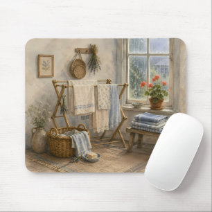 Mousepad Sala de Lavanderia da Cabana do Dia Chuvoso