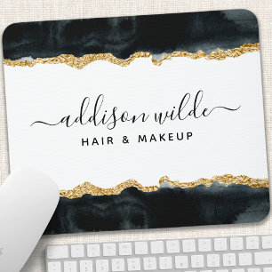 Mousepad Salão de Beleza Aquarela Preto e Dourado