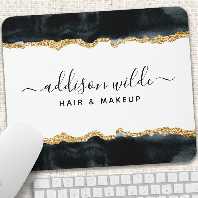 Mousepad Salão de Beleza com Aquarela Preta e Dourada (Criador carregado)
