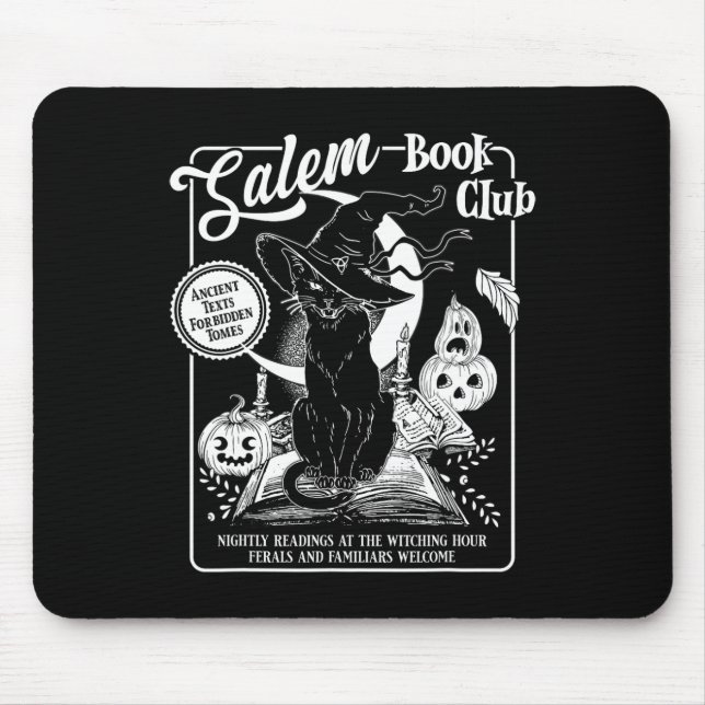 Mousepad Salem Witch Book Club Bookish Retro Halloween Blac (Frente)