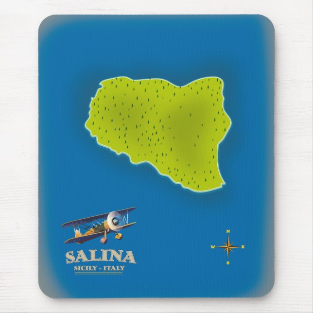 Mousepad Salina, Sicília mapa poster de viagem mapa (Frente)